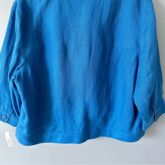 Talbots NWT Vintage Deadstock Blazer Jacket 100% Irish Linen Blue Lined 16W - Picture 6 of 12